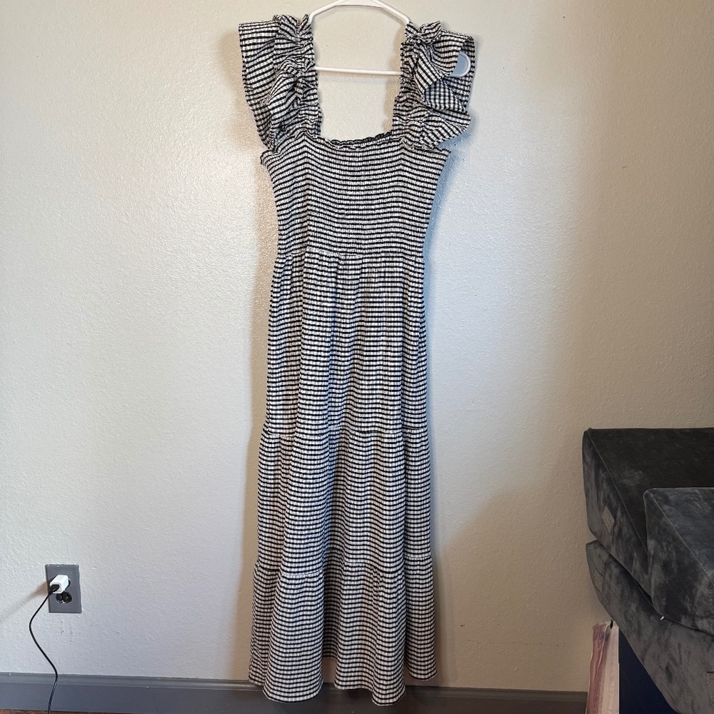 Promesa Black and White Square Neck Tiered Stripped Dress with Ruffle Sleeves